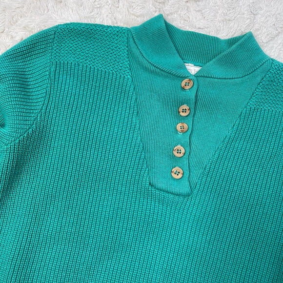 Vintage 90s button henley pullover sweater chunky knit grandpa cotton teal green - Picture 7 of 17